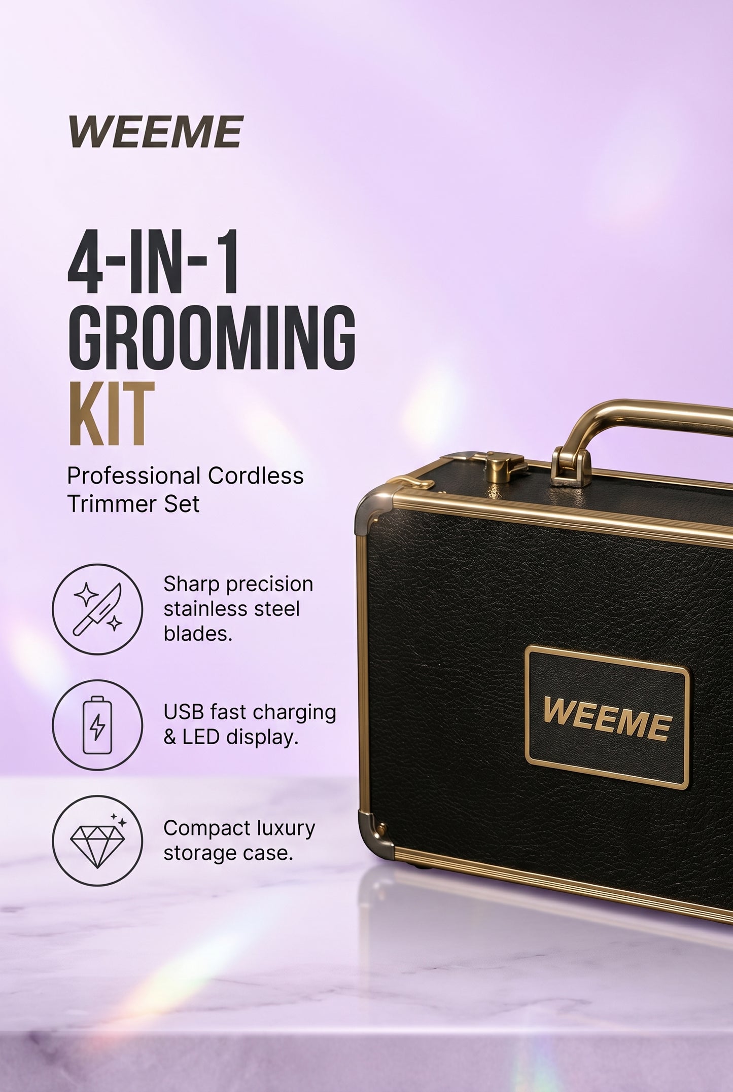 WEEME Professional Cordless Hair Clipper Grooming Kit – USB Rechargeable 4-in-1 Trimmer Set