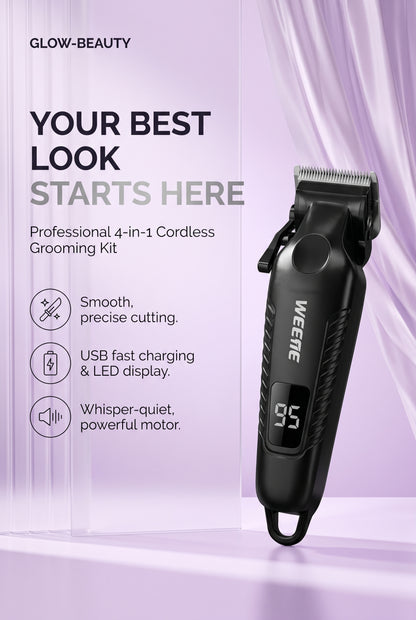 WEEME Professional Cordless Hair Clipper Grooming Kit – USB Rechargeable 4-in-1 Trimmer Set
